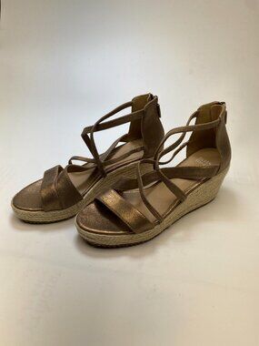 Eileen Fisher Womens Wanda Tumbled Nubuck Bronze Espadrille Wedge Sandal Sz 9